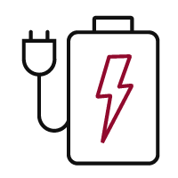 Illustration of battery with plug attached.  