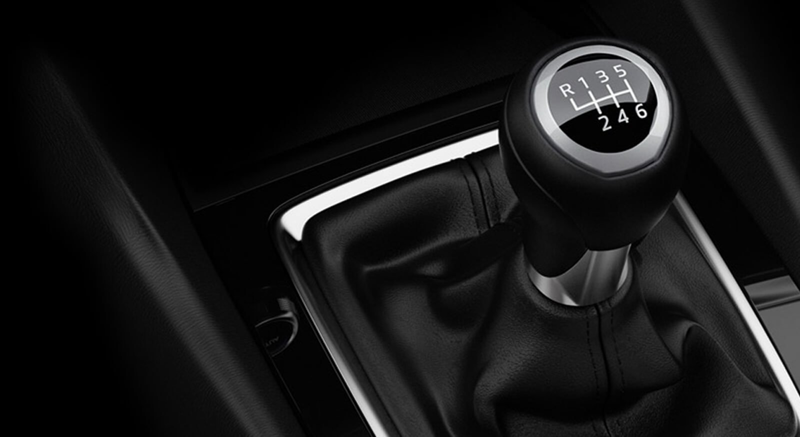 Close-up of a black gearbox in Mazda car