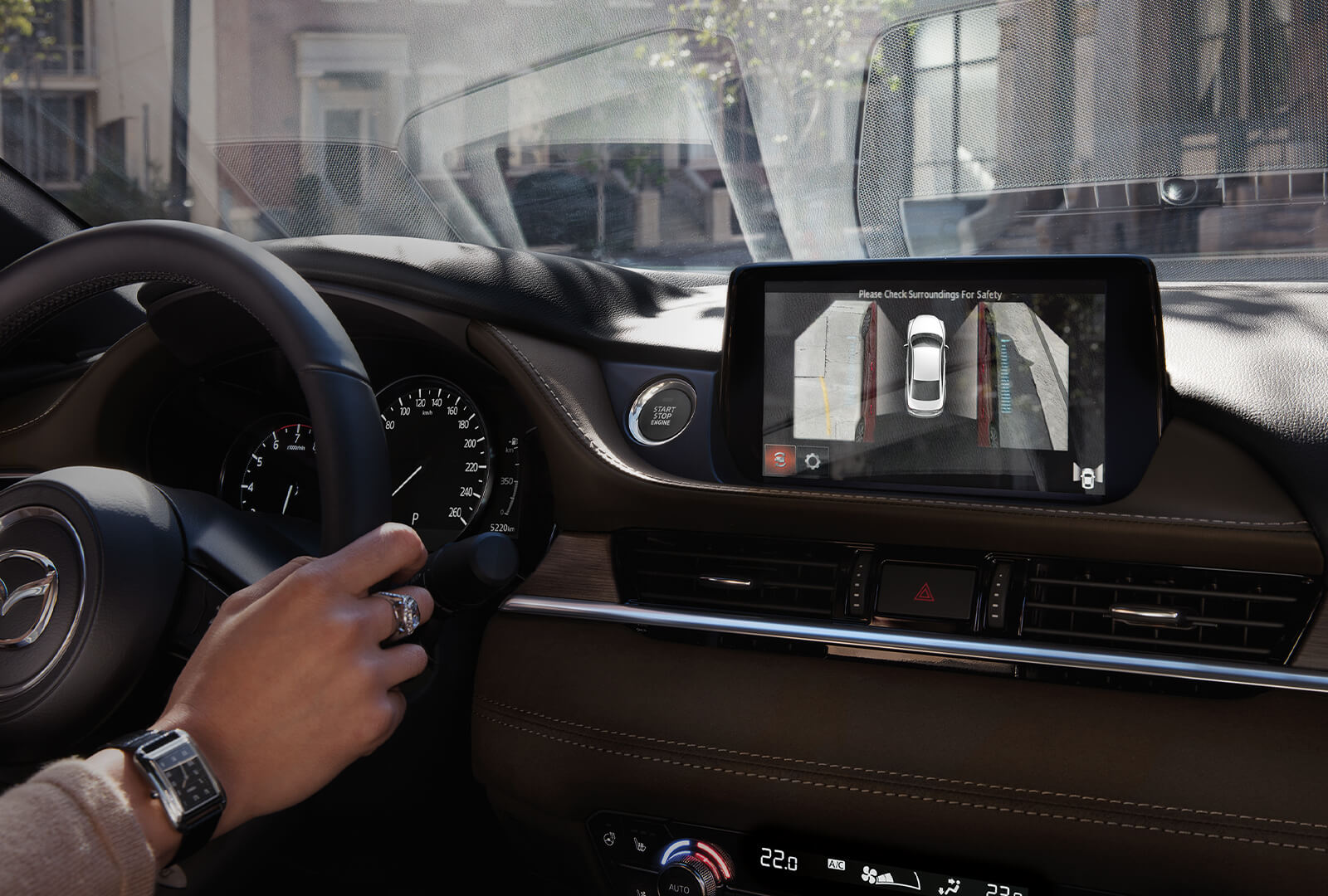 Mazda Connect dashboard displaying i-Activsense safety view