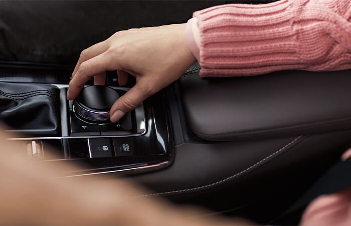Hand adjusts Commander control switch in centre console.