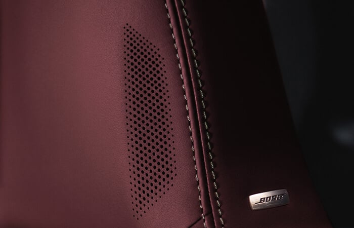 Close-up view of speaker perforations in Terracotta Nappa Leather seat.