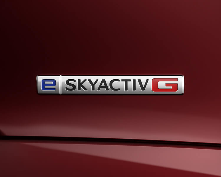 Closeup of e-Skyactiv G vehicle badge.