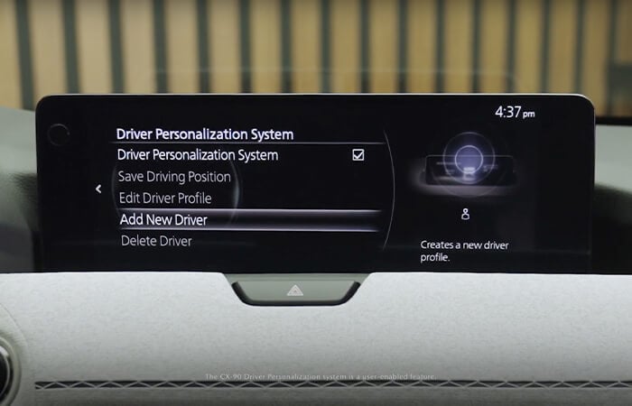 View of the driver personalization dashboard.
