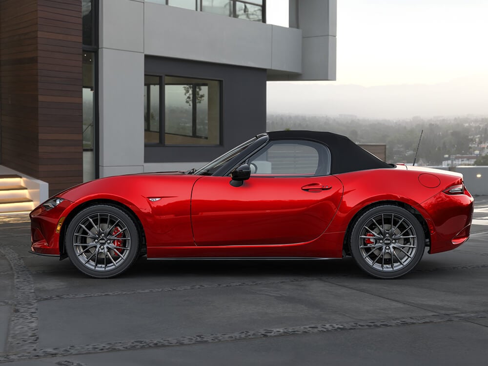 Profile shot of Mazda MX-5 ST GS-P Sport Package with Soul Red Crystal finish. 