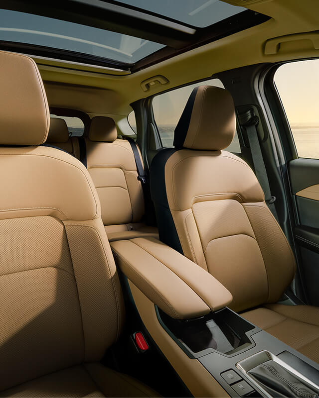Full interior view of the Mazda CX-5 from the dashboard looking back.